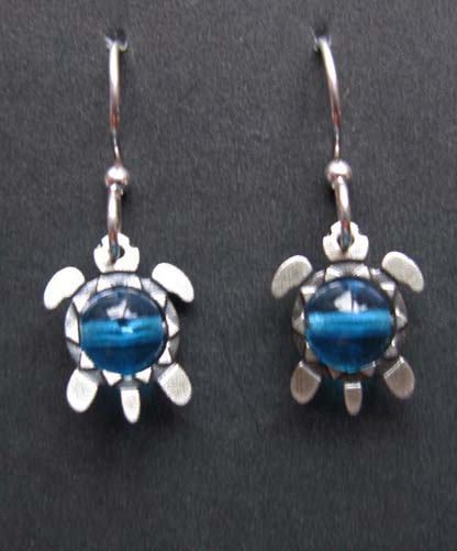 Turtle with teal bead earrings